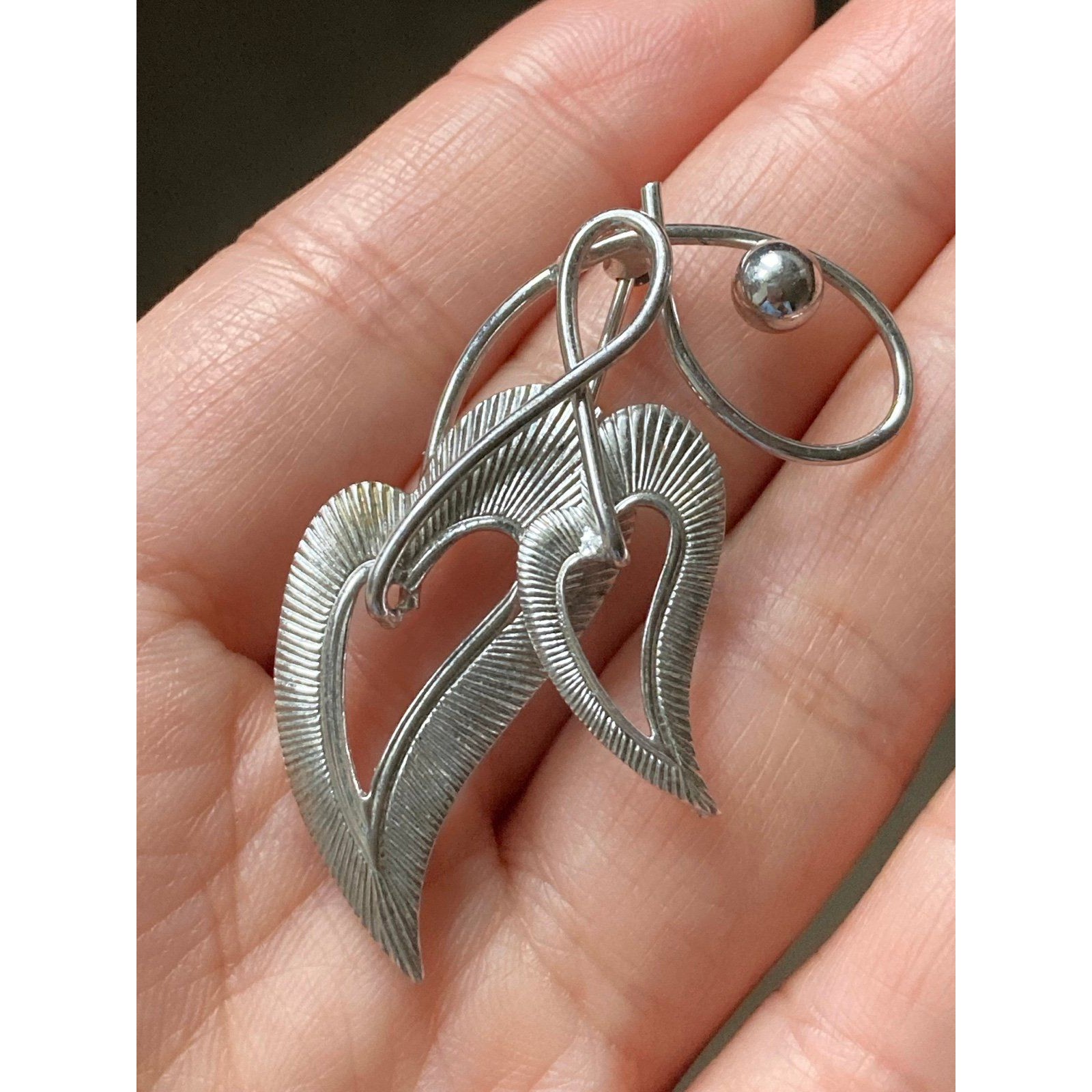 Vintage Sterling Silver Double Heart Brooch Pin 38$